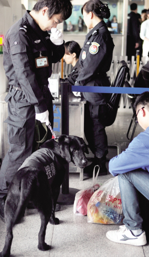 天津火車(chē)站安檢門(mén)與警犬齊上陣打造高等級安保體系
